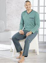Twee-pack pyjama's met V-hals en open zomen 