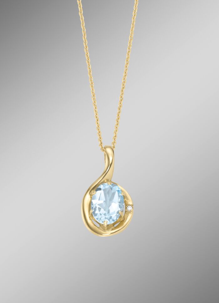 Chique hanger met echte aquamarijn en erwtenketting 