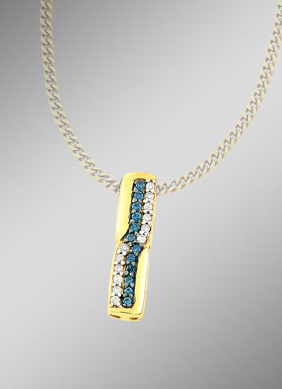Schattige hanger met witte en blauwe diamanten 