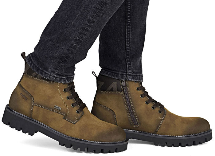 Rieker, gevoerde herenlaarzen, winterschoenen, breedte H, met rits COGNAC
