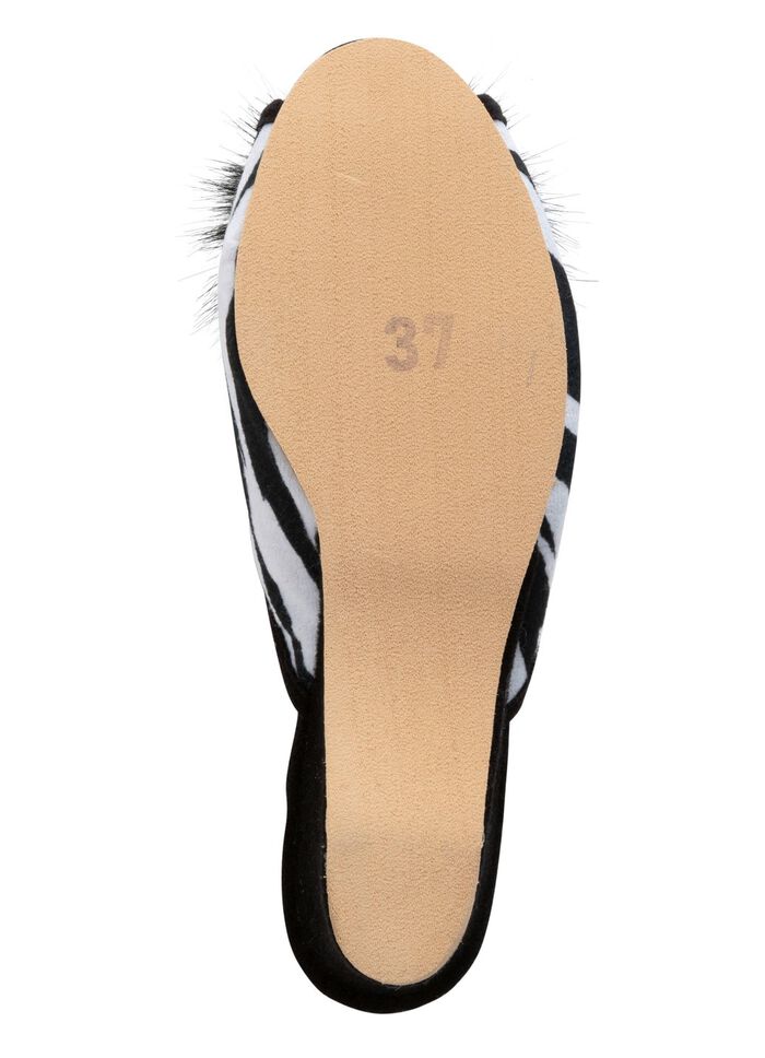 ELENA EDEN, chique damesmuiltjes, breedte G, met imitatiebont pompon ZWART-WIT