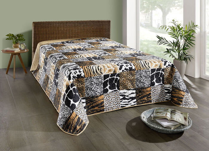Sprei in fascinerende patchwork-look BRUIN-BEIGE-ZWART