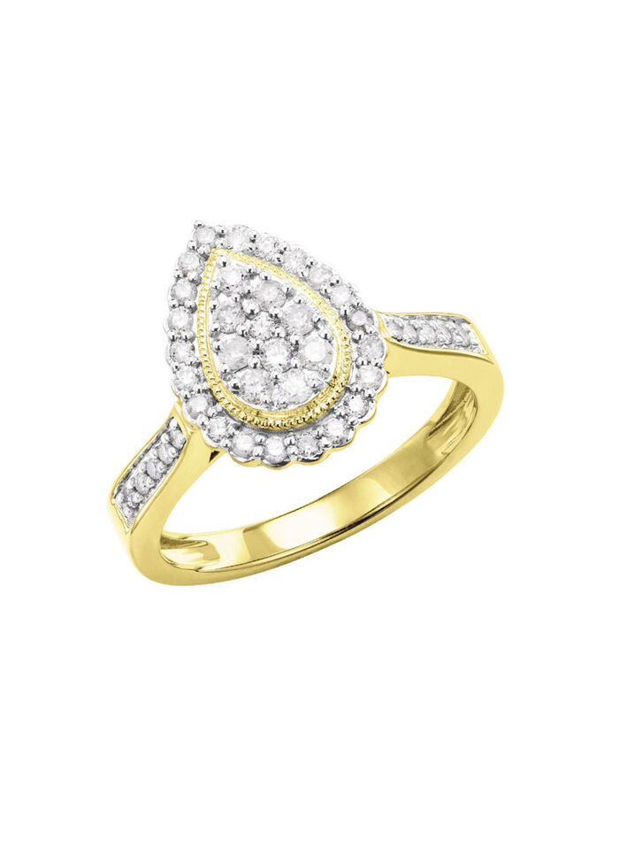 Druppelvormige damesring met diamanten 