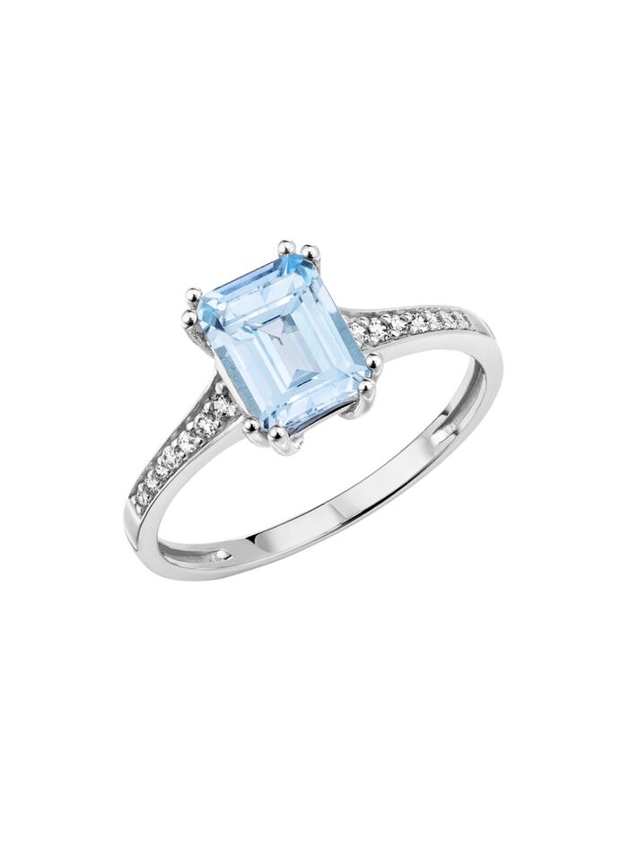 Damesring met diamanten en blauwe topaas 