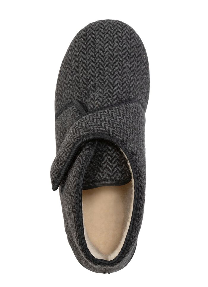 Enkellaarsjes van textiel met een subtiel visgraatpatroon ANTRACIET