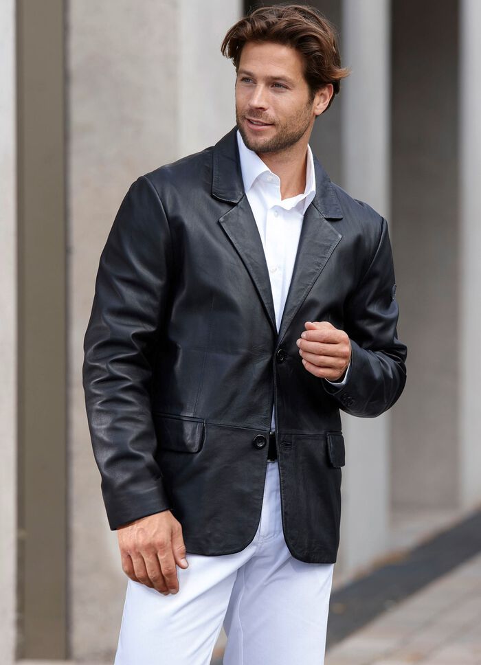 Korte leren blazer met reverskraag 