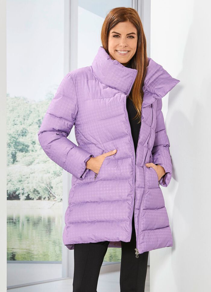 Lange jas met een subtiel glanzend pied-de-poule-dessin 