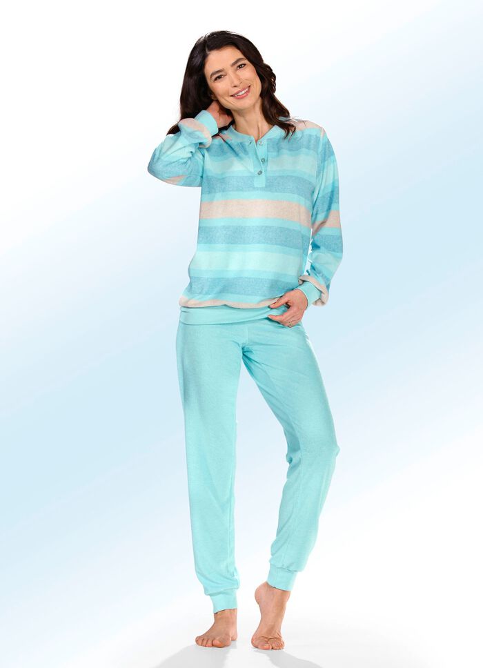 Pyjama van badstof stretch met garengeverfd streepdessin 