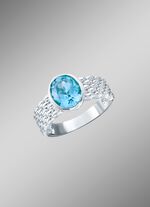 Damesring met blauwe topaas en ringband met structuur 