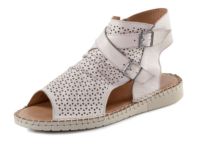 Gemini sandaal van zacht nappaleer met decoratieve perforaties POEDERROZE