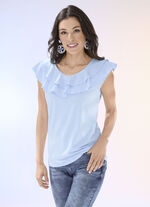 Shirt met volantrand in 3 kleuren BLAUW
