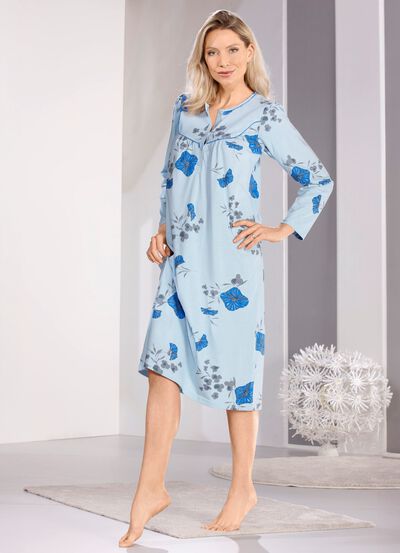 Nachthemd, kuitlengte met knoopsluiting 