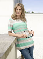 Shirt met sportief gestreept dessin in 2 kleuren GROEN-ECRU-ZAND