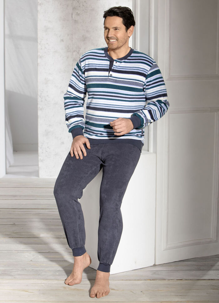 Pyjama van badstof-stretch, met knoopsluiting en manchetten 