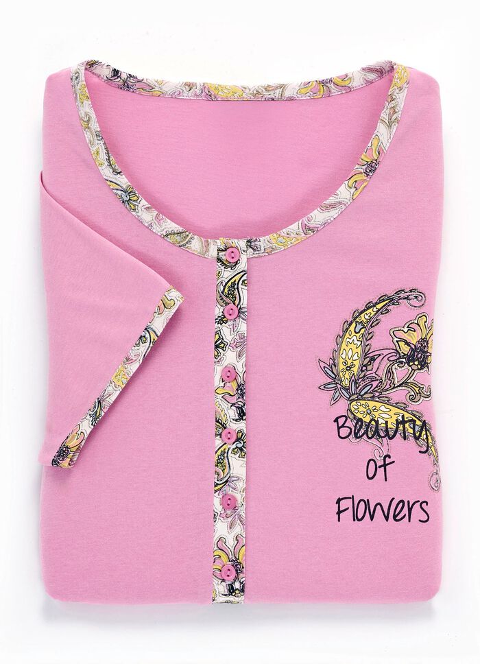 Tweepack nachthemden met lange knoopsluiting, borduurwerk en korte mouwen 