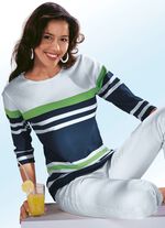 Trui met een geweldig gestreept dessin MARINE-GROEN-WIT