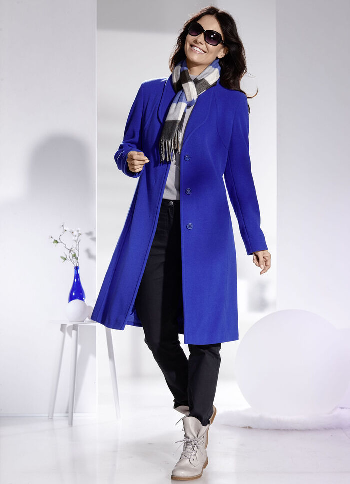 Jas met elegant verborgen knoopsluiting KONINGSBLAUW