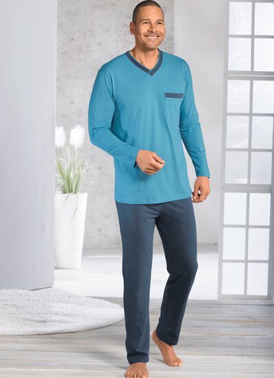 Twee-pack pyjama's met V-hals en open zomen 