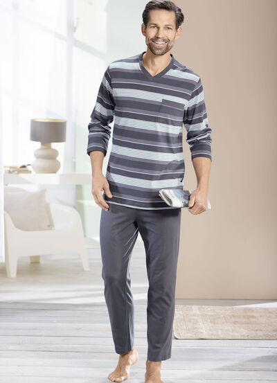 Twee-pack pyjama's met V-hals en open zomen 