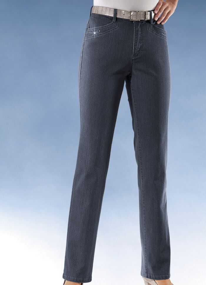 Comfortjeans versierd met strassteentjes in 6 kleuren DONKERBLAUW