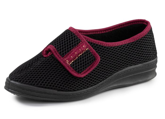 Klittenbandschoen met mooie rand ZWART-BORDEAUXROOD