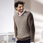 Gevlekte V-hals trui BEIGE-BRUIN MOTIEF