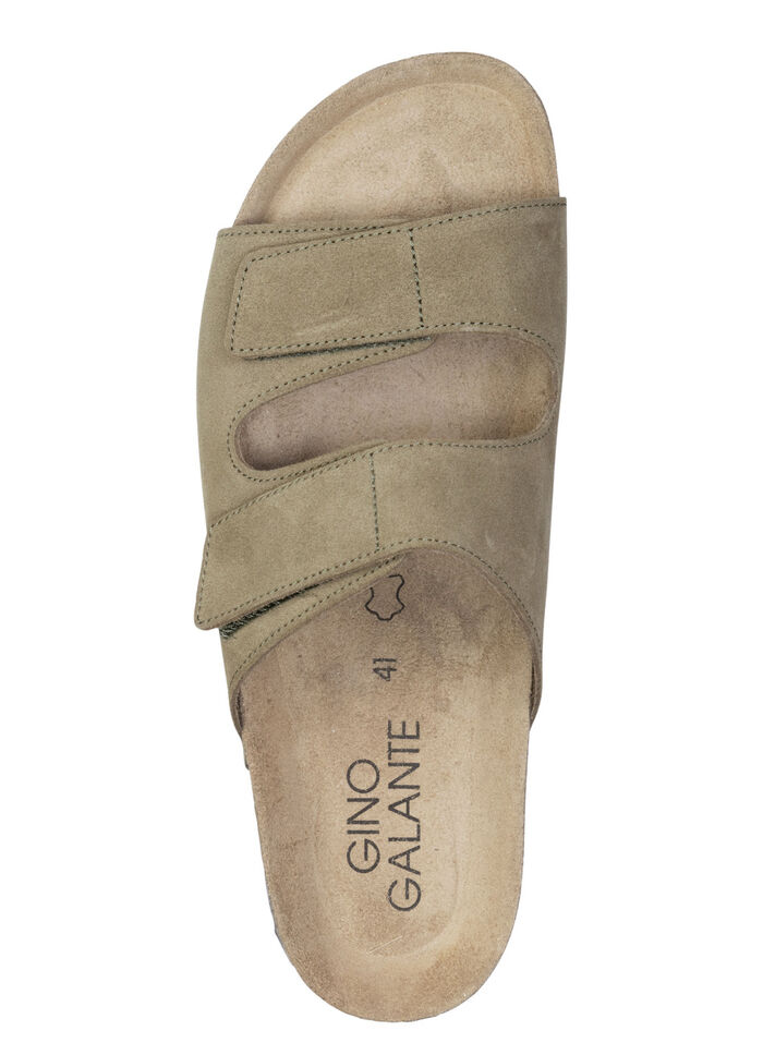 GINO GALANTE, klassieke herenmuiltjes, breedte H, met klittenbandsluiting OLIJFGROEN