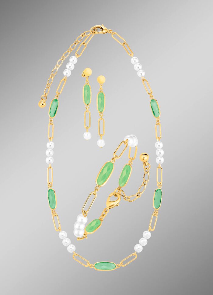 Sieradenset, 3-delig, van messing met kristalstenen 