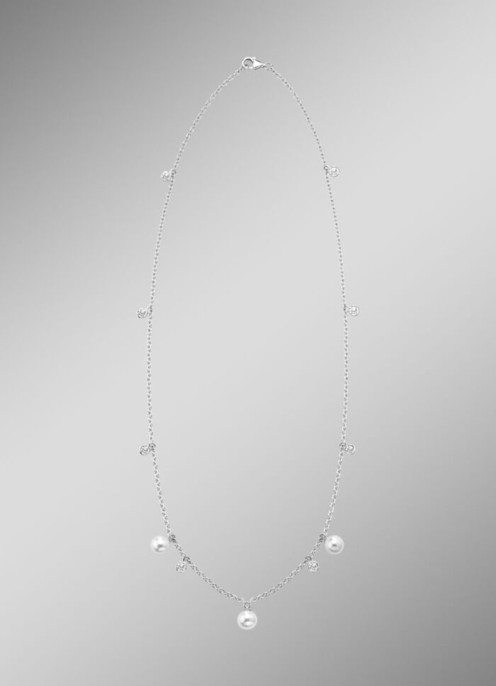 Ketting met zoetwaterparels en synthetische zirkonia 