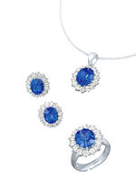 Sieradenset, 4 stuks met witgouden plating SAFFIERBLAUW
