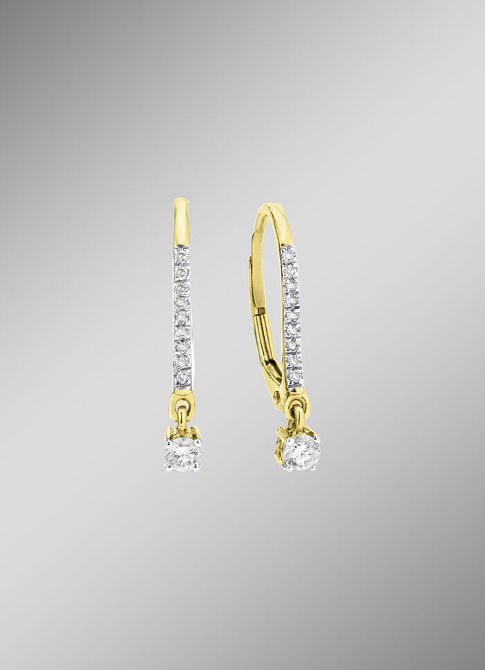 Elegante oorbellen met 2 briljant geslepen diamanten en 18 diamanten 