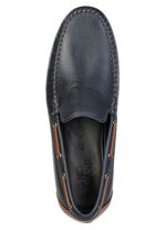 GINO GALANTE, klassieke herenpantoffels, met leren inzetstukken MARINE-COGNAC