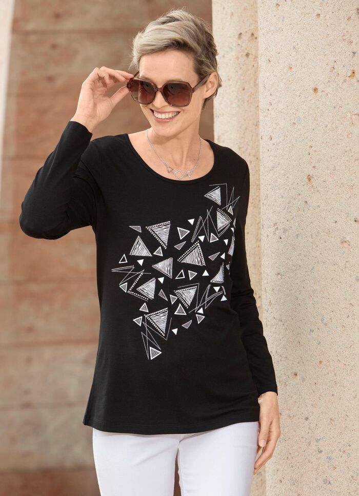 Shirt met contrastprint ZWART