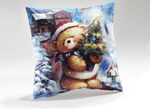 Kussensloop "Teddybeer met Kerstboom" 