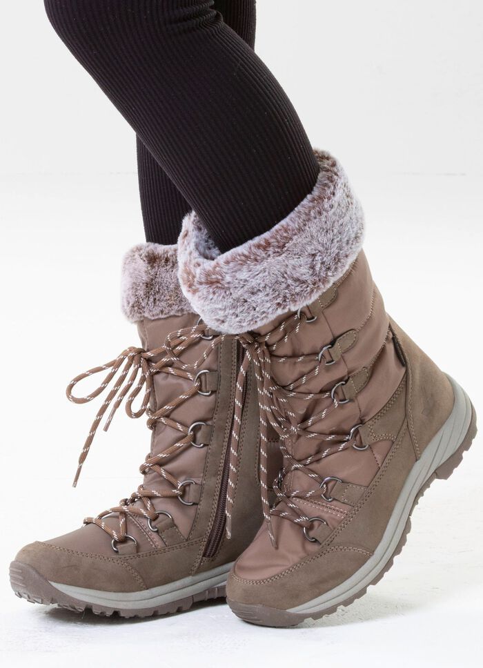 Gevoerde dameslaarzen, winterschoenen, met rits TAUPE