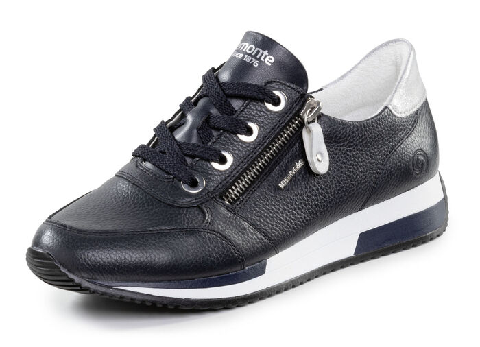 Remonte sneakers met veters en glinsterende zilveren contrastrand MARINE