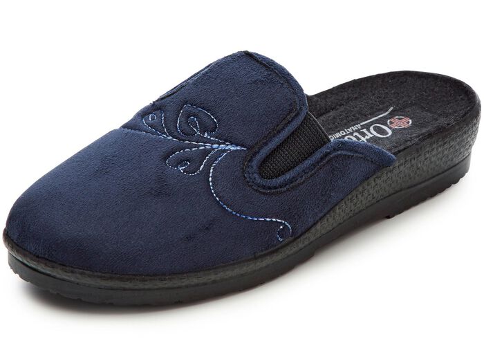 Tweepack klassieke damespantoffels, breedte H, met elastische band 1x MARINE 1x CHIANTI