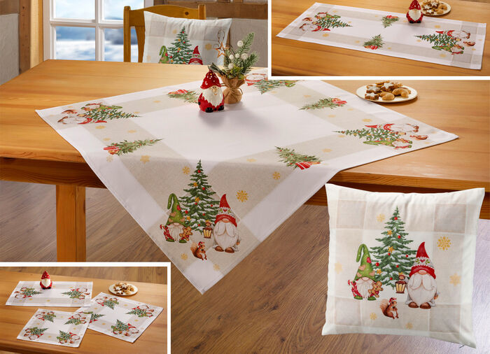 Tafelkleed met kerstkaboutermotief NATUUR-MEERKLEURIG