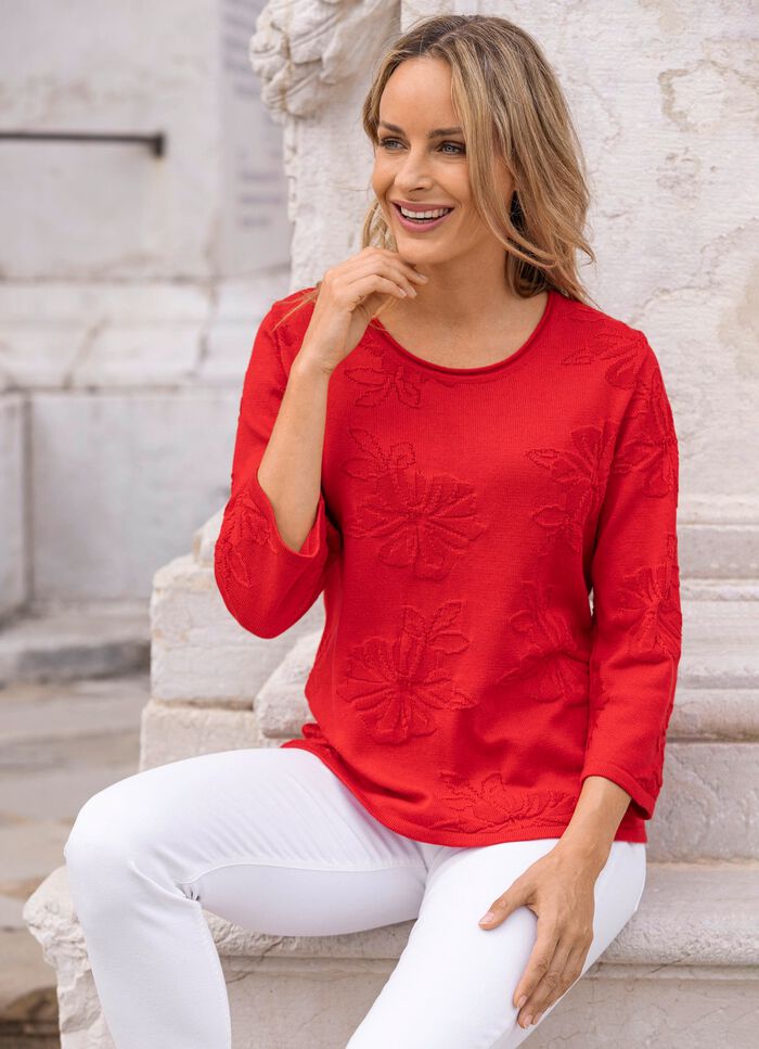 Pullover met een fijne bloemenstructuur 