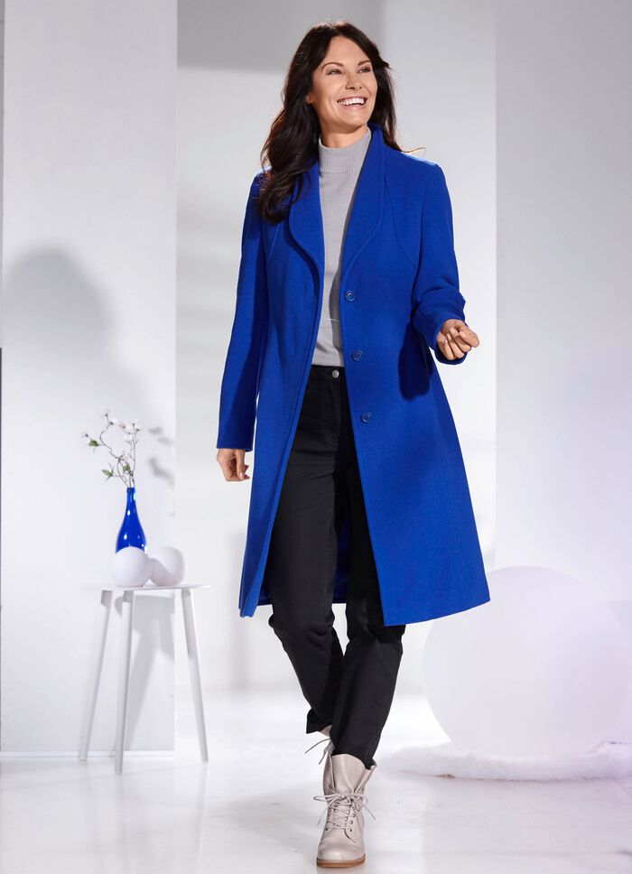 Jas met elegant verborgen knoopsluiting KONINGSBLAUW