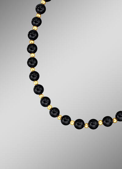Bolletjeshalsketting in echte onyx en echt goud 