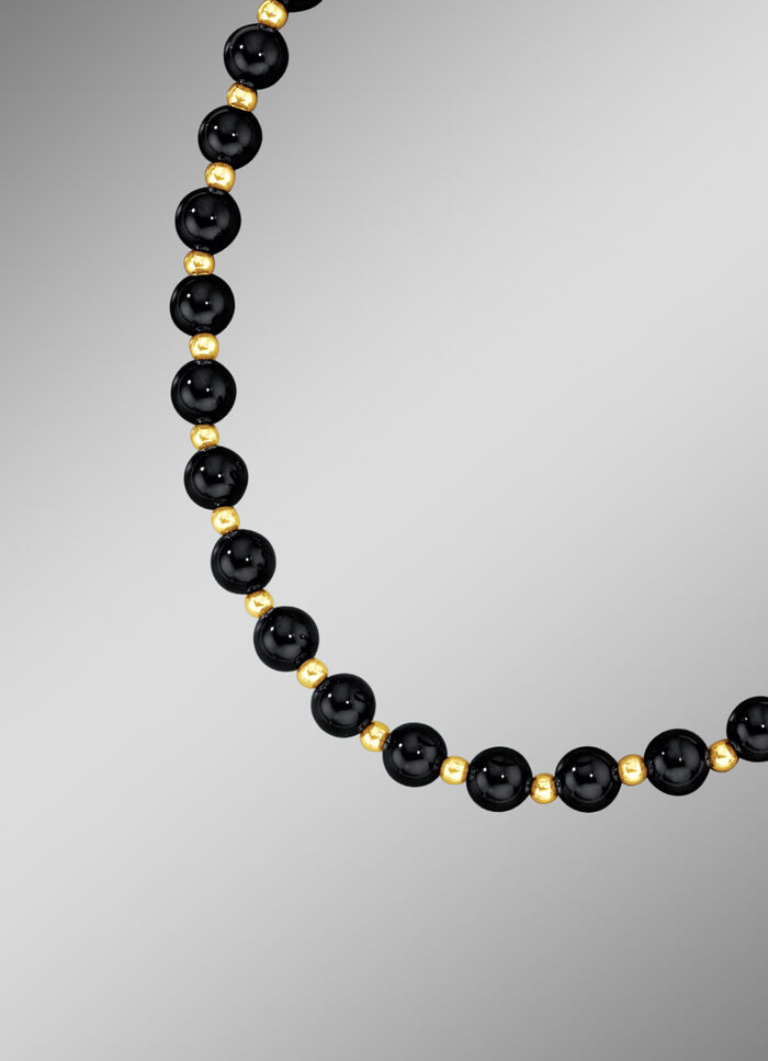 Bolletjeshalsketting in echte onyx en echt goud 