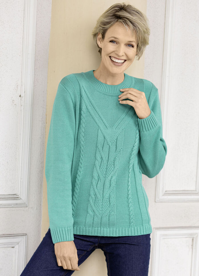 Trui met een gemengd structuurpatroon SMARAGDGROEN