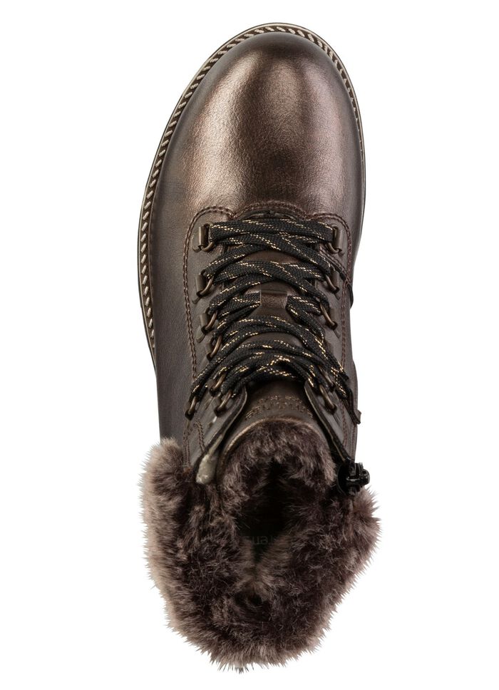 Remonte enkellaarzen met veters en pluche kraag 