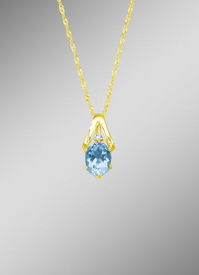 Hanger met Singapore ketting, met echte blauwe topaas en kunststof. zirkonia 