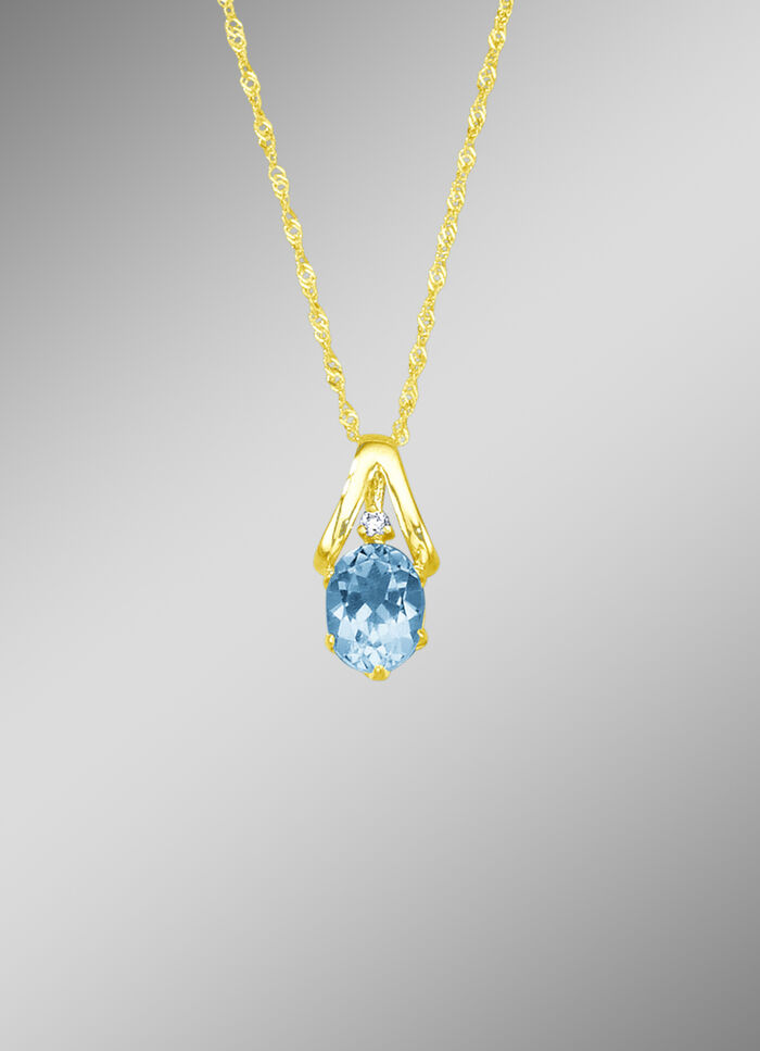 Hanger met Singapore ketting, met echte blauwe topaas en kunststof. zirkonia 