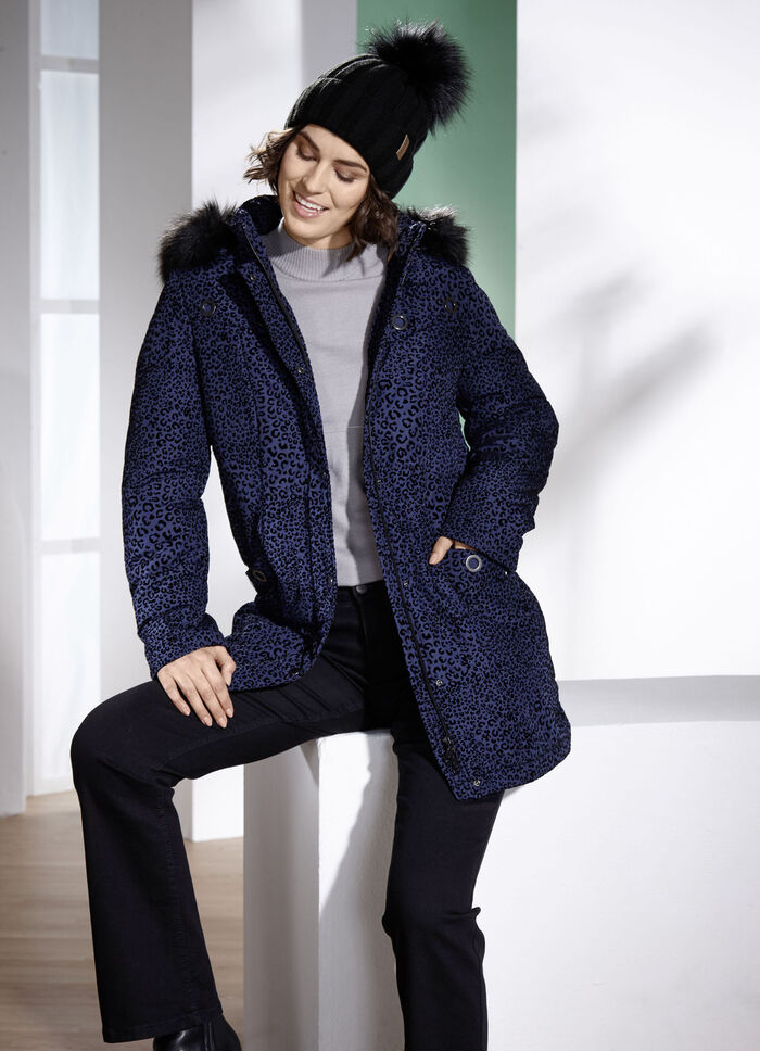 Lange jas met roofdierbontmotief 