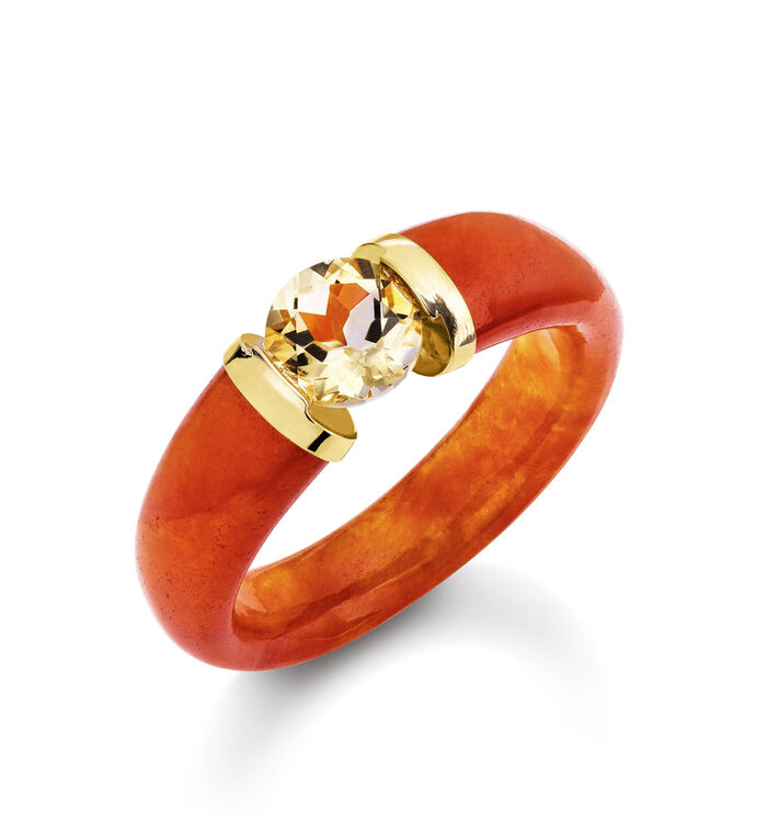 Damesring met ringband van echte rode jade 