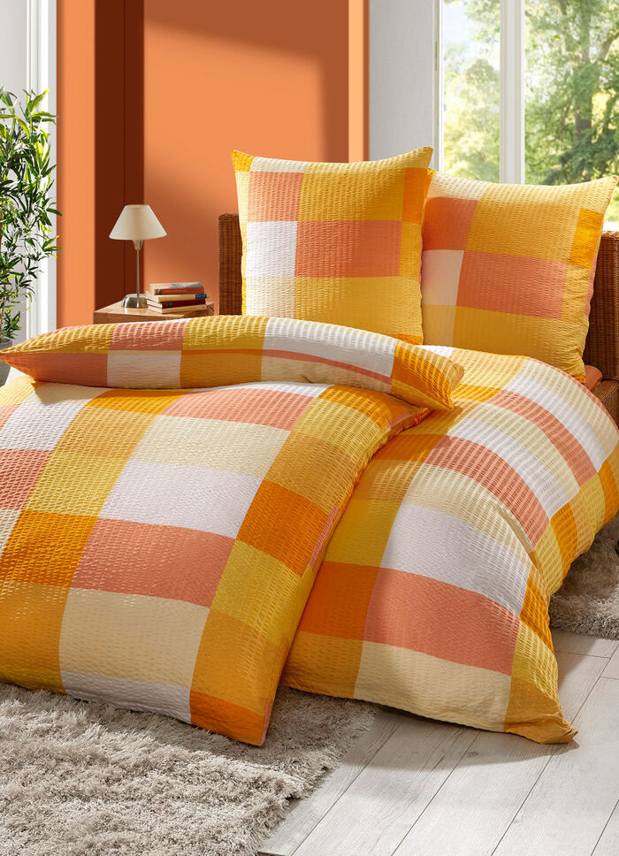Microvezel seersucker beddengoedset GEEL-ORANJE