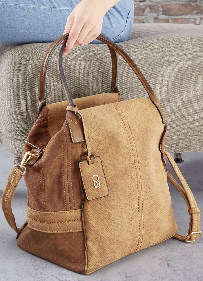 Collezione Alessandro tas gemaakt van deels veloursmateriaal met reptielreliëf COGNAC